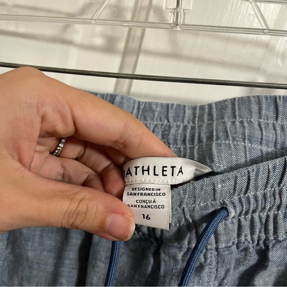 Athleta Retreat Linen Pants Straight Wide Leg Blue Size 16 L2 - Picture 3 of 9